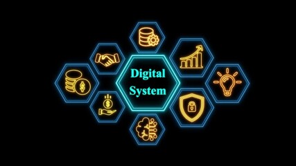 Digital System Hexagon Icons Neon Glow technology network