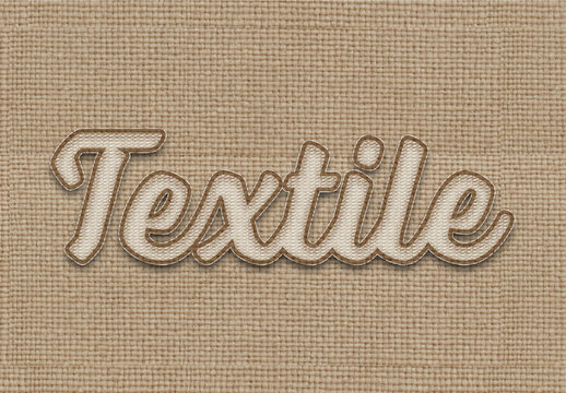 Beige Embroidered Patch Text Effect Fabric Script Font