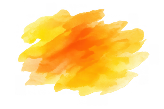 Watercolor paint splash creating an abstract artistic background texture in vibrant orange and yellow gradient on transparent - Powered by Adobe