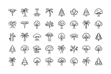 Tree Line Art Vector Icons Bundle