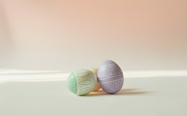 Happy easter sunday with colorful decorative eggs on a table