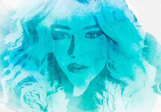 Blue And White Watercolor Paint Photo Effect