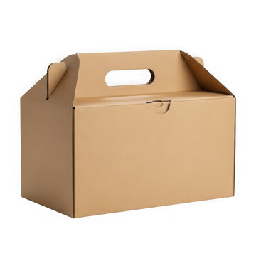 Brown cardboard carrier box isolated on transparent background