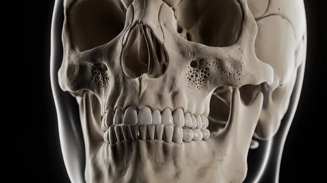 Close Up of Human Skull With Visible Teeth and Bone Structure