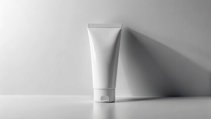 White mockup cosmetic cream tube, blank label area, soft studio shadows, clean branding presentation.