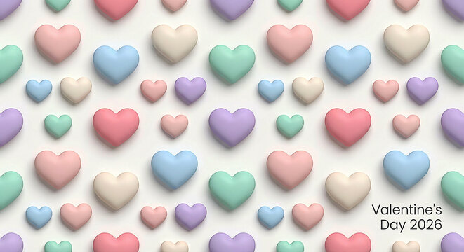 Pastel colored 3d hearts pattern for valentine's day 2026 celebration and sweet romantic moments