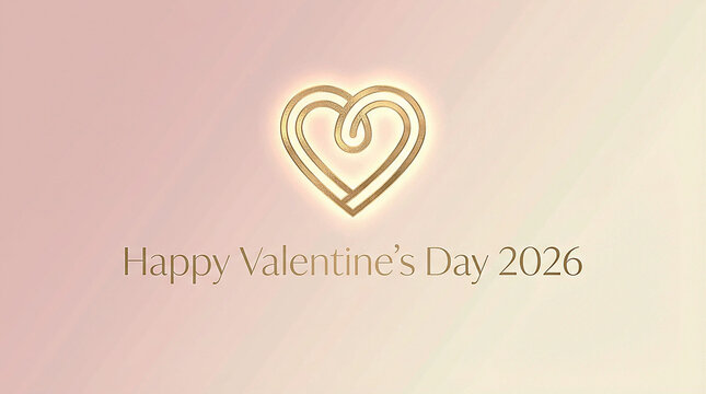 Elegant golden glowing heart on a soft gradient background for a happy valentine's day 2026 celebration