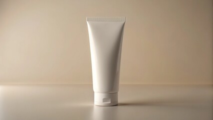 White mockup skincare tube minimalist style, blank body, neutral background lighting.