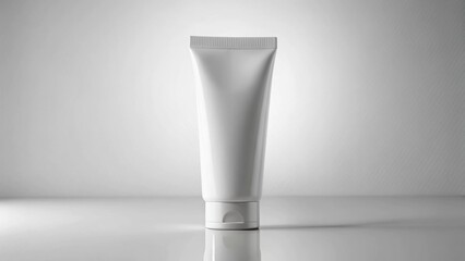 White mockup cosmetic tube macro close-up, blank texture detail, product clarity.