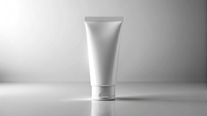 White mockup cosmetic tube premium look, blank label area, soft highlight gradients.