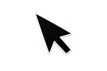 Mouse cursor pointing, navigating digital interface, clicking icon, simple black arrow pointer on transparent background