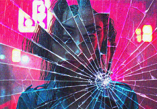 Red And Blue Fractured Glass Photo Effect