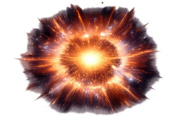 Powerful cosmic explosion creating a fiery blast effect with radiating particles and bright energy on a transparent background