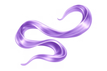 Abstract purple fluid ribbon or satin fabric creating a swirling wave, depicting elegance and motion, with a transparent background
