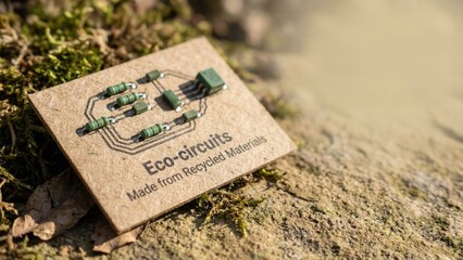 Eco-Circuits Board Made from Recycled Materials on Natural Surface with Green Details and Technology Influence