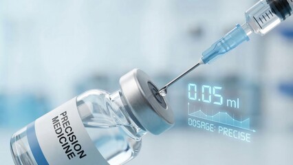 Precision Medicine Injectable Vial with Needle and Digital Dosage Display in Medical Background
