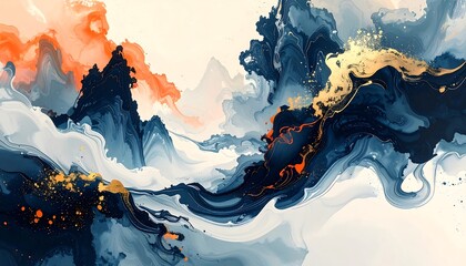 Abstract Watercolor Painting of Mountains Landscape.