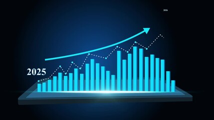 Futuristic Growth Projection on Digital Tablet 2025 to 2026 Animation