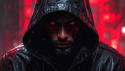 Mysterious Hooded Man with Red Eyes.