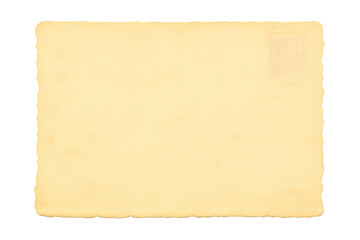 Vintage blank postcard with deckled edge and old paper texture, transparent background for design projects and message presentation