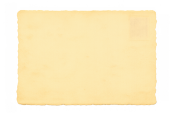 Vintage blank postcard with deckled edge and old paper texture, transparent background for design projects and message presentation