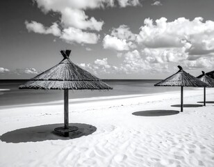 Serene Beach Scene with Beach Umbrellas.