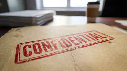 Confidential Document Folder with Red Ink Stamp on Office Desk
