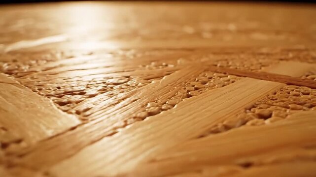 Close up of a textured wooden surface with warm lighting.