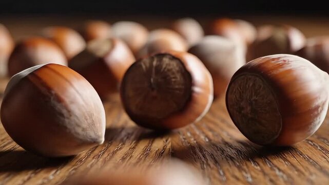 Closeup of Hazelnuts on a Wooden Table Delicious and Healthy Snack.