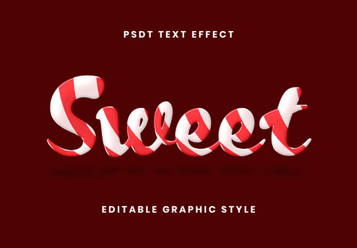 Red And White Polished Curve Candy Text Effect Polished Curve Striped Font