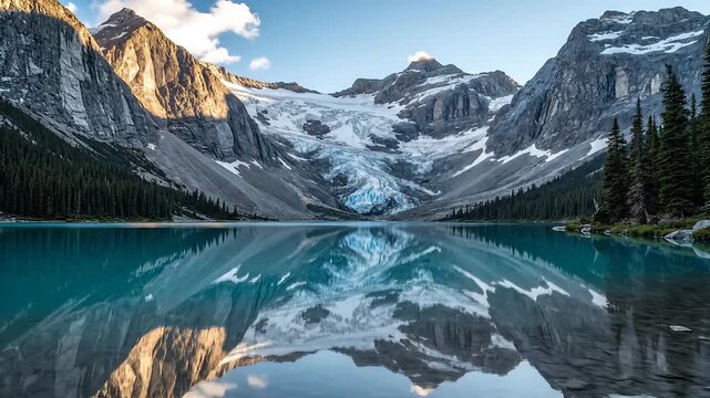 Stunning Moraine Lake with Towering Mountains and Glacial Reflection in Banff National Park.