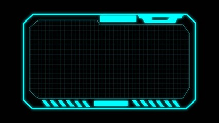 Futuristic digital interface frame with glowing blue edges and grid background
