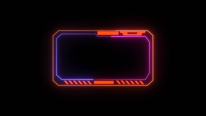 A futuristic, glowing rectangular frame with neon colors, suitable for digital interfaces or gaming backgrounds
