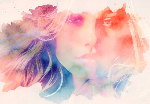 Pink And Blue Watercolor Paint Photo Effect