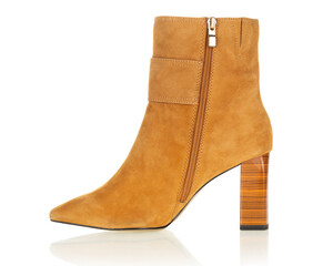 Tan Suede Ankle Boot Block Heel