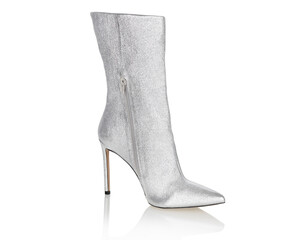 Silver Glitter Stiletto Ankle Boot With Zipper