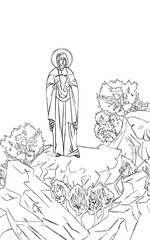 Fototapeta premium Saint Theodora (name english). Greek coloring page in Byzantine style