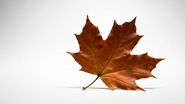 Single Maple Leaf Rotating on White Background