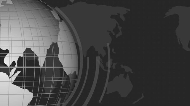 Stylized globe with grid lines and world map background animation