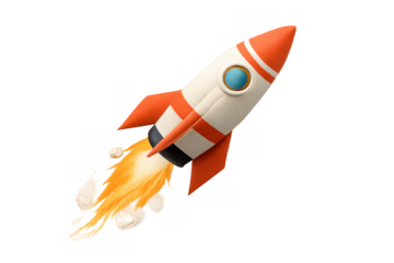 3d cartoon rocket launching, representing startup business growth, innovation, and educational technology advancement