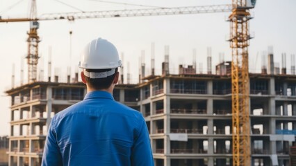 Architect inspecting the progress of a skyscraper project on site.