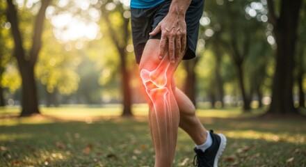 Medical visualization of arthritis in the knee joint of an active person.