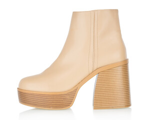 High Heel Beige Leather Platform Boot
