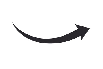 Black curved arrow icon indicating direction, movement, growth, success, or progress on a transparent background