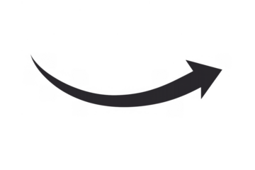 Black curved arrow icon indicating direction, movement, growth, success, or progress on a transparent background