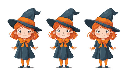 Adorable Witch Costume Vector Illustration of Young Girl with Outline Isolated