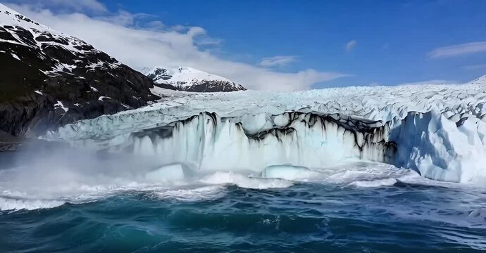 Glacier calving into the ocean