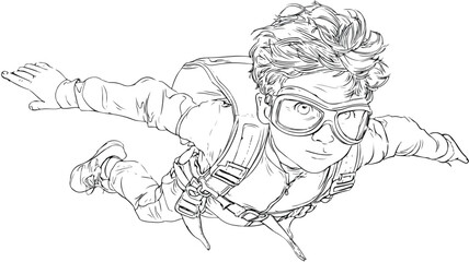 Fototapeta premium Exciting Young Boy Skydiving Jump from Plane