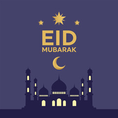 Eid Mubarak Islamic Mosque Night Vector Illustration for Eid al-Fitr