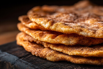 A close-up of Champurradas (giant cookies), crispy and thin, often dipped in coffee, with a light sugar dusting.
